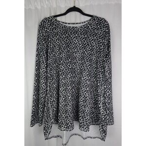 J.Jill Sweater Size L Gray Animal Print Leopard Knit Pullover Top‎ Drop Shoulder